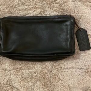 Coach Vintage Black Leather Cosmetic Makeup Chunky Case Bag